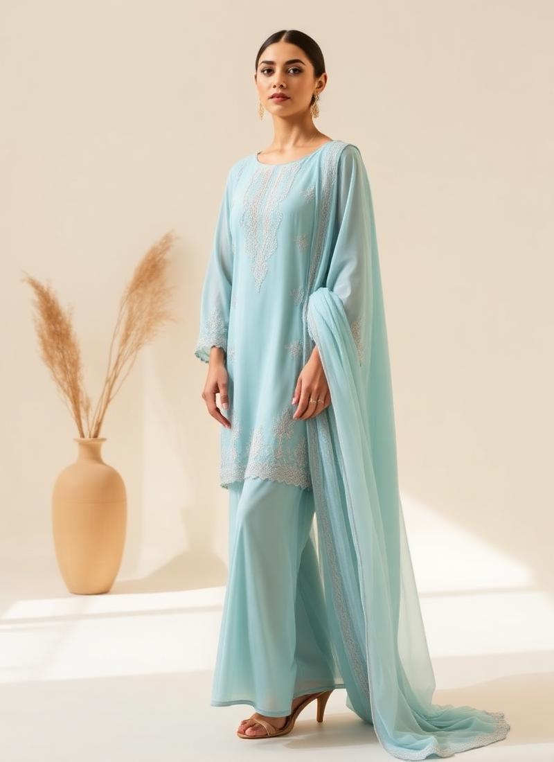 Sky Blue Chiffon Set