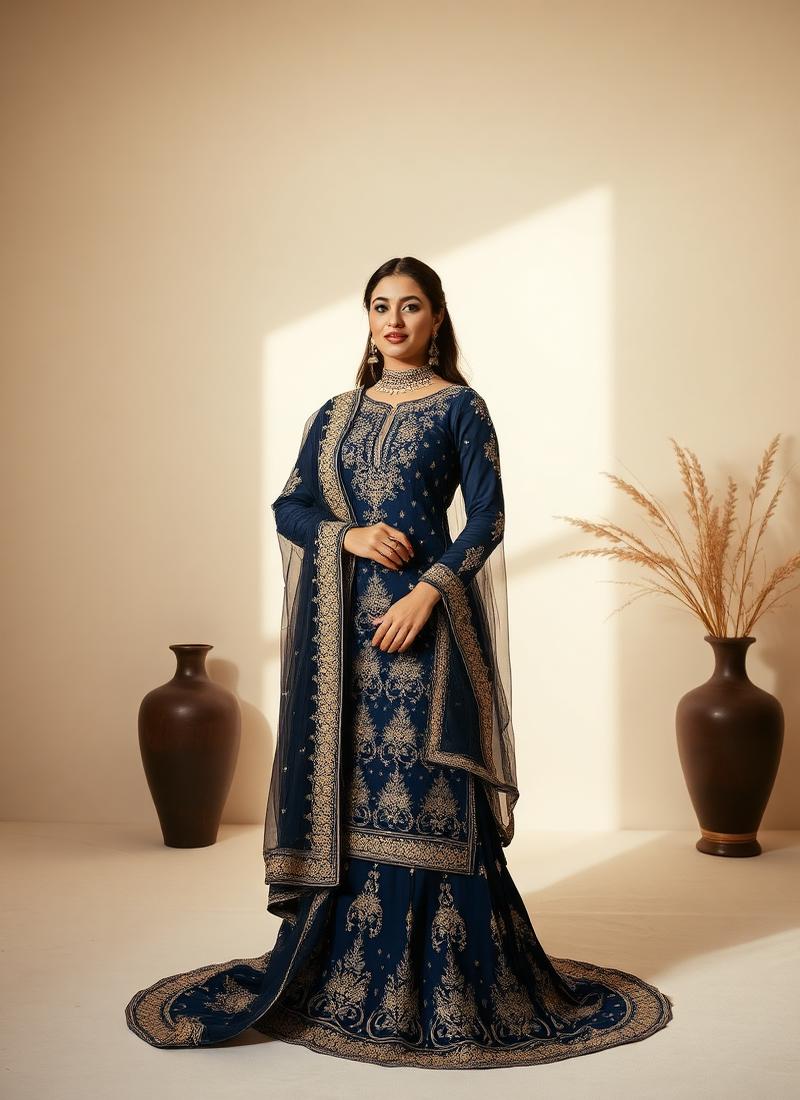 Navy Embroidered Set